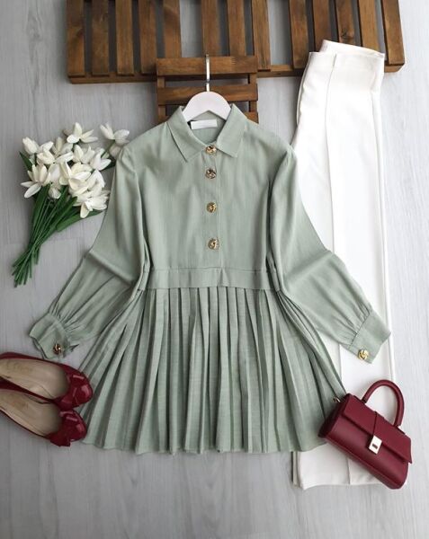 LOMOZ PİLİSELİ YARIM DÜĞMELİ KETEN TUNİK B4-4-5698-08-MİNT - 1