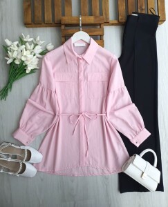 LONEH ÇİFT CEP GİZLİ PATLI GÖMLEK TUNİK B4-2-5666-05-PUDRA - 1