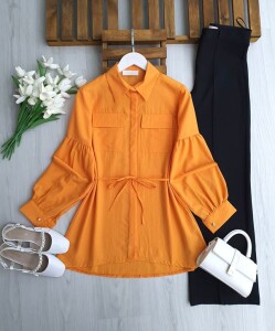 LONEH ÇİFT CEP GİZLİ PATLI GÖMLEK TUNİK B4-2-5666-15-ORANJ - 1