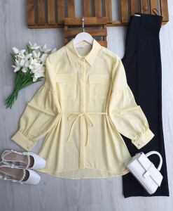 LONEH ÇİFT CEP GİZLİ PATLI GÖMLEK TUNİK B4-2-5666-23-SARI - 