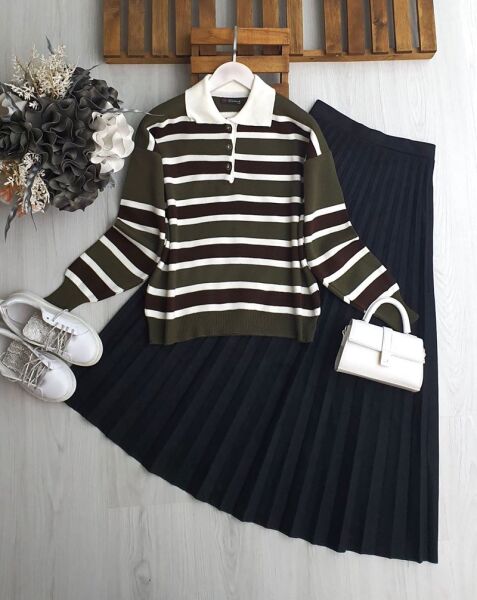 LONFE YAKALI ÜÇ DÜĞME TRİKO KAZAK 8158-09-HAKİ - 1