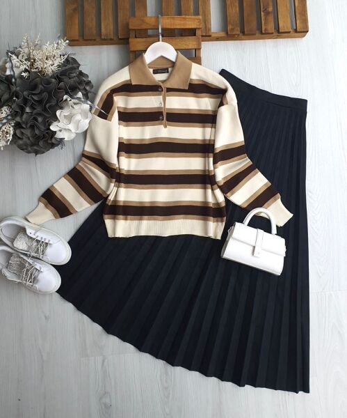 LONFE YAKALI ÜÇ DÜĞME TRİKO KAZAK 8158-34-BEJ - 1