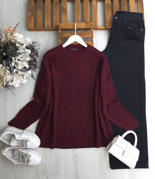 LONİS SAÇ ÖRGÜ SALAŞ KAZAK 8189-04-BORDO - 1