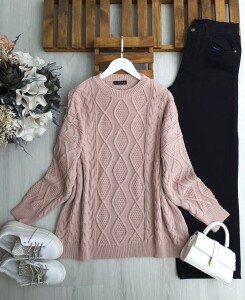 LONİS SAÇ ÖRGÜ SALAŞ KAZAK B1-3-8189-05-PUDRA - 