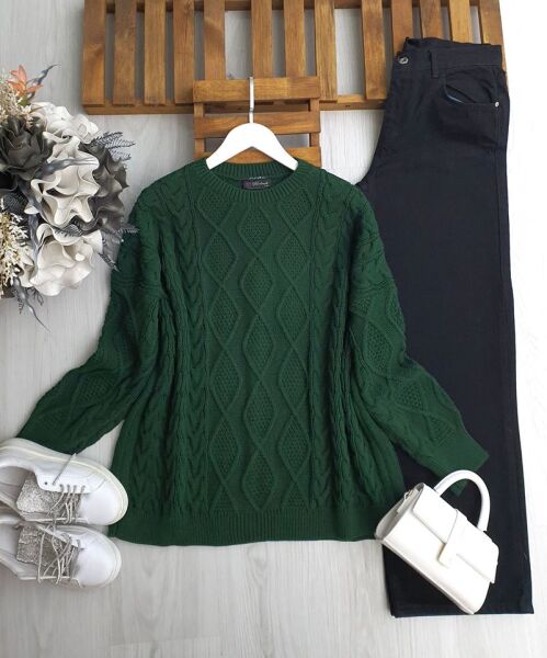 LONİS SAÇ ÖRGÜ SALAŞ KAZAK 8189-27-ZÜMRÜT - 1