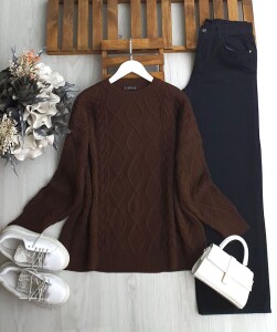 LONİS SAÇ ÖRGÜ SALAŞ KAZAK 8189-37-KAHVE - 1