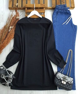 LOUG GÜL KABARTMA BASKILI TUNİK B4-4-5403-01-SİYAH - 