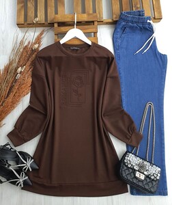 LOUG GÜL KABARTMA BASKILI TUNİK B4-4-5403-37-KAHVE - 