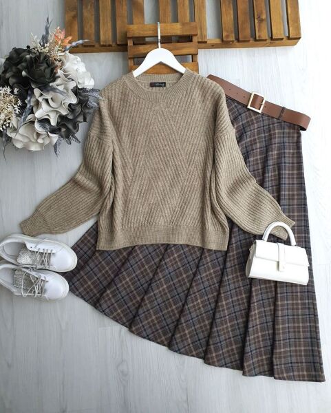 LOVDE ÇAZRAZ ÇİZGİ DESENLİ YUMOŞ KAZAK 8181-25-VİZON - 1