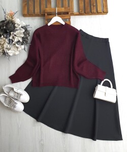 LOVDE ÇAPRAZ ÇİZGİ DESENLİ YUMOŞ KAZAK 8181-04-BORDO - 