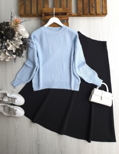 LOVDE ÇAPRAZ ÇİZGİ DESENLİ YUMOŞ KAZAK 8181-20-MAVİ - 