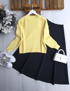 LOVDE ÇAPRAZ ÇİZGİ DESENLİ YUMOŞ KAZAK A8-3-8181-23-SARI - 1