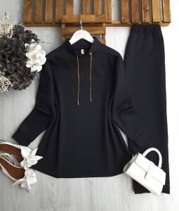 LOVDE YÜKSEK YAKA ZİNCİR BAĞCIK İKİLİ TAKIM A6-3-1693-01-SİYAH - 