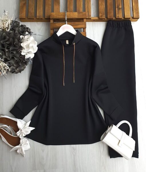 LOVDE YÜKSEK YAKA ZİNCİR BAĞCIK İKİLİ TAKIM A6-3-1693-01-SİYAH - 1