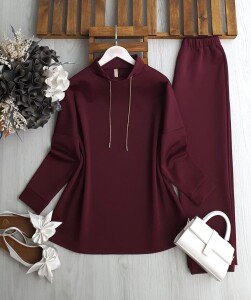 LOVDE YÜKSEK YAKA ZİNCİR BAĞCIK İKİLİ TAKIM A6-3-1693-04-BORDO - 