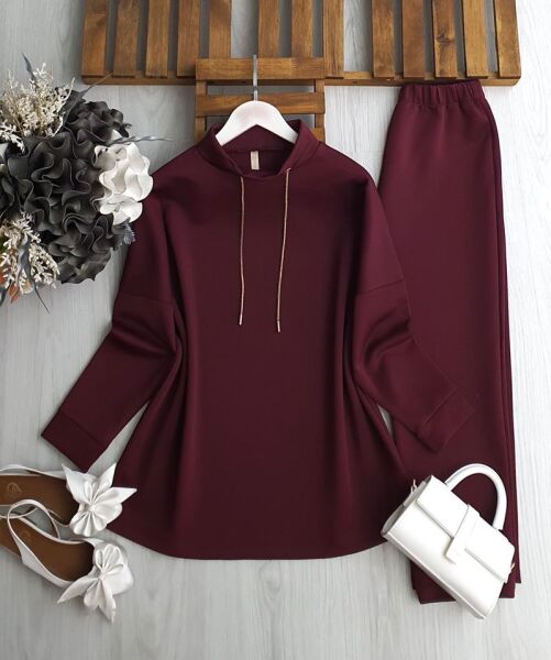 LOVDE YÜKSEK YAKA ZİNCİR BAĞCIK İKİLİ TAKIM A6-3-1693-04-BORDO - 1