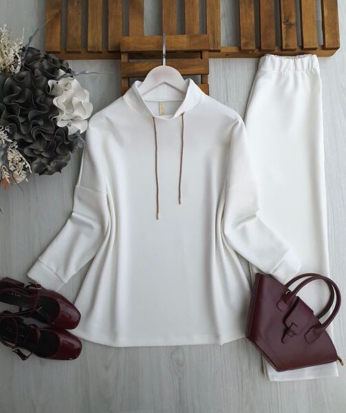 LOVDE YÜKSEK YAKA ZİNCİR BAĞCIK İKİLİ TAKIM A6-3-1693-20-BEYAZ - 1