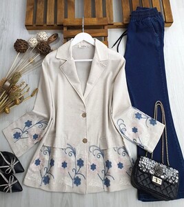 LOYS NAKIŞLI KETEN CEKET A10-3-23350-11-İNDİGO - 