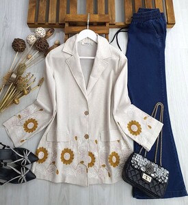 LOYS NAKIŞLI KETEN CEKET D1-23350-49-EKRU - 1