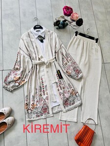 LOZA ETNİK KETEN KİMONO TAKIM B2-5-1450-06-KİREMİT - 