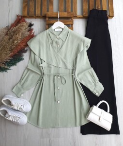 LUBAZ OMUZU ŞALLI BELİ İPLİ KETEN TUNİK A3-5-5683-08-MİNT - 