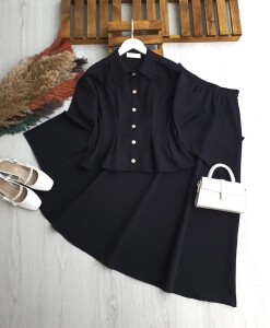 LUCA BEL OTURTMA DİKİŞLİ METAL DÜĞMELİ ETEKLİ TAKIM B4-3-1705-01-SİYAH - 