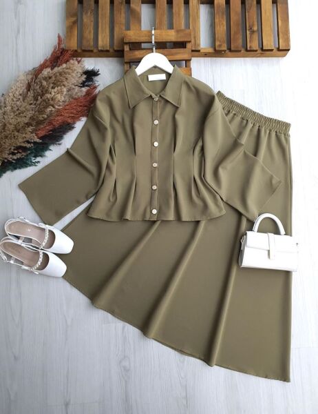 LUCA BEL OTURTMA DİKİŞLİ METAL DÜĞMELİ ETEKLİ TAKIM B4-1-1705-09-HAKİ - 1