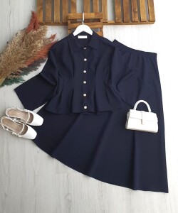 LUCA BEL OTURTMA DİKİŞLİ METAL DÜĞMELİ ETEKLİ TAKIM B4-1-1705-12-LACİVERT - 1