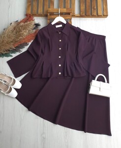 LUCA BEL OTURTMA DİKİŞLİ METAL DÜĞMELİ ETEKLİ TAKIM B4-3-1705-18-MÜRDÜM - 