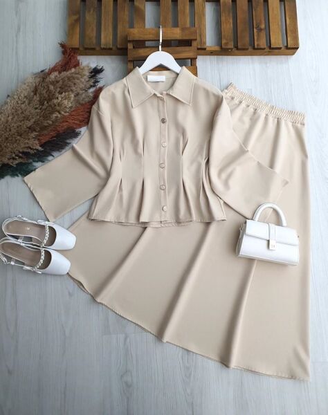 LUCA BEL OTURTMA DİKİŞLİ METAL DÜĞMELİ ETEKLİ TAKIM B4-3-1705-34-BEJ - 1