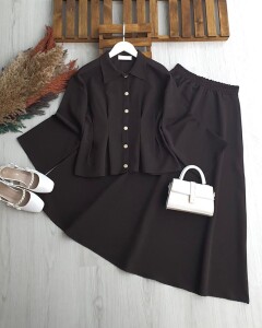 LUCA BEL OTURTMA DİKİŞLİ METAL DÜĞMELİ ETEKLİ TAKIM B4-1-1705-37-KAHVE - 1