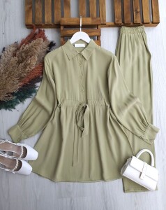 LUCES YARIM DÜĞMELİ BELİ BAĞCIKLI CUPRA İKİLİ TAKIM A3-2-1710-07-YEŞİL - 1