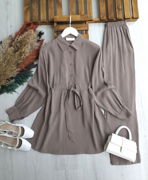 LUCES YARIM DÜĞMELİ BELİ BAĞCIKLI CUPRA İKİLİ TAKIM 1710-25-VİZON - 1