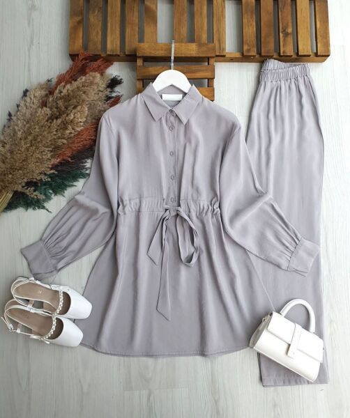 LUCES YARIM DÜĞMELİ BELİ BAĞCIKLI CUPRA İKİLİ TAKIM A3-2-1710-26-GRİ - 1