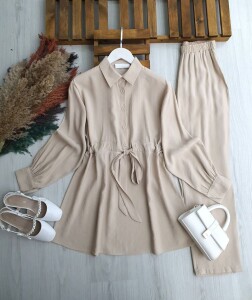 LUCES YARIM DÜĞMELİ BELİ BAĞCIKLI CUPRA İKİLİ TAKIM A3-2-1710-34-BEJ - 1