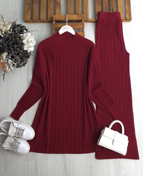 LUDE KALIN ÇİZGİLİ TRİKO TAKIM A5-4-8168-04-BORDO - 1