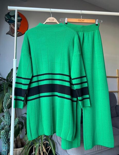 LUGA DİK YAKA ORTASI ÇİZGİLİ TRİKO TAKIM 8069-54-BENETTON - 1