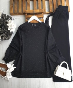 LUGSA KOMPLE TAŞLI OVERSİZE TUNİK C2-5618-01-SİYAH - 1