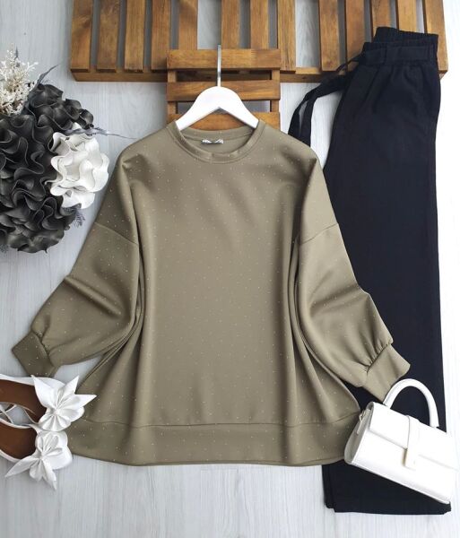 LUGSA KOMPLE TAŞLI OVERSİZE TUNİK C2-5618-07-YEŞİL - 1