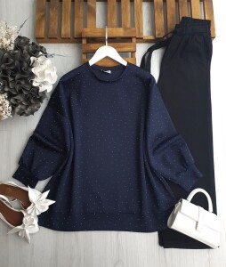 LUGSA KOMPLE TAŞLI OVERSİZE TUNİK C2-5618-12-LACİVERT - 1