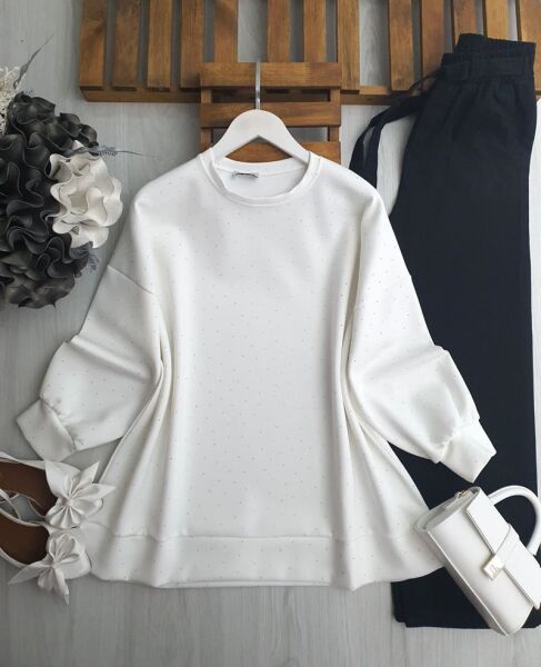 LUGSA KOMPLE TAŞLI OVERSİZE TUNİK C2-5618-20-BEYAZ - 1