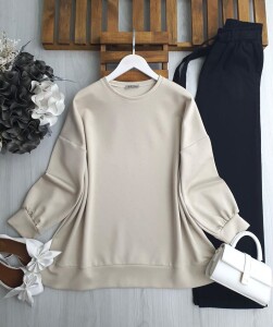 LUGSA KOMPLE TAŞLI OVERSİZE TUNİK C2-5618-34-BEJ - 1