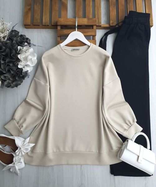 LUGSA KOMPLE TAŞLI OVERSİZE TUNİK C2-5618-34-BEJ - 1