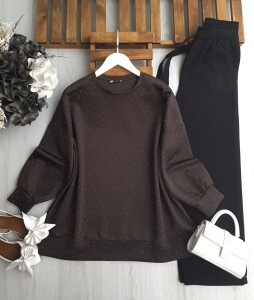 LUGSA KOMPLE TAŞLI OVERSİZE TUNİK C2-5618-37-KAHVE - 1