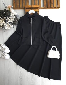 LUGSA OVAL CEPLİ PANEL ŞERİTLİ FERMUARLI ETEKLİ TAKIM A6-2-1689-01-SİYAH - 