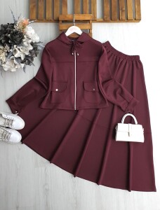 LUGSA OVAL CEPLİ PANEL ŞERİTLİ FERMUARLI ETEKLİ TAKIM 1689-04-BORDO - 