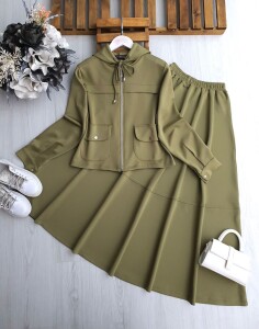 LUGSA OVAL CEPLİ PANEL ŞERİTLİ FERMUARLI ETEKLİ TAKIM 1689-09-HAKİ - 