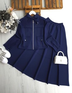 LUGSA OVAL CEPLİ PANEL ŞERİTLİ FERMUARLI ETEKLİ TAKIM 1689-12-LACİVERT - 