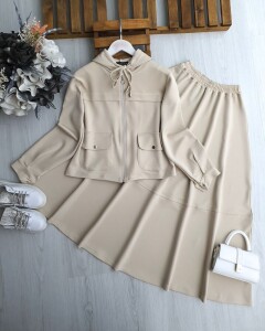 LUGSA OVAL CEPLİ PANEL ŞERİTLİ FERMUARLI ETEKLİ TAKIM A6-2-1689-34-BEJ - 