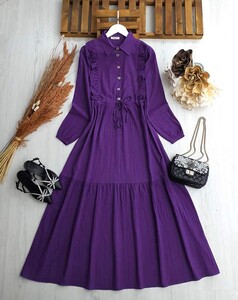 LULU FIRFIRLI DÜĞMELİ BELİ BAĞCIKLI GÖMLEK YAKA ELBİSE A6-5-2299-02-MOR - 